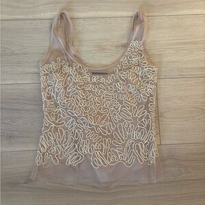 BCBGMaxAzria Tan Gold Embellished Camisole Sleeveless